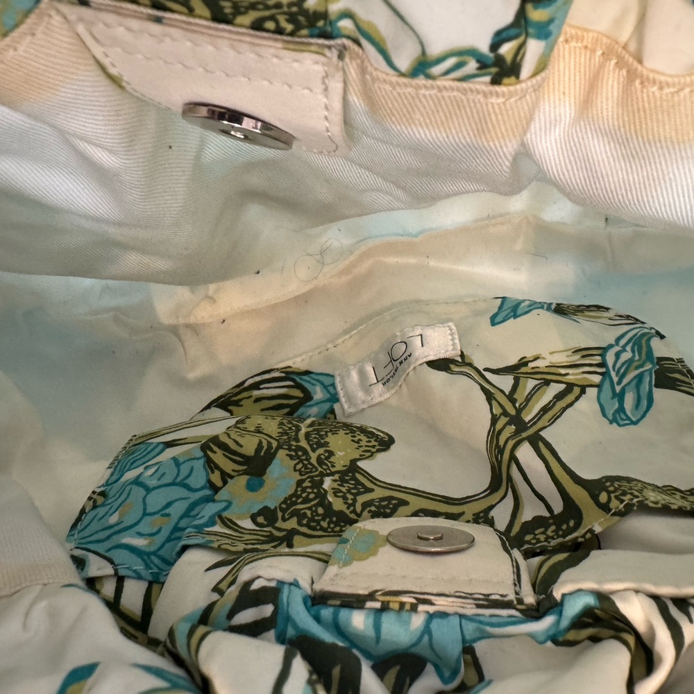 LOFT Ann Taylor EUC Floral Blue and Green Bag with Bamboo Handle - Picture 5 of 5